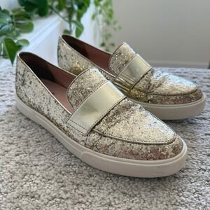 Kate Spade New York CLOVE Glitter Gold Slip On Loafer Sneakers WOMEN 6 LEATHER